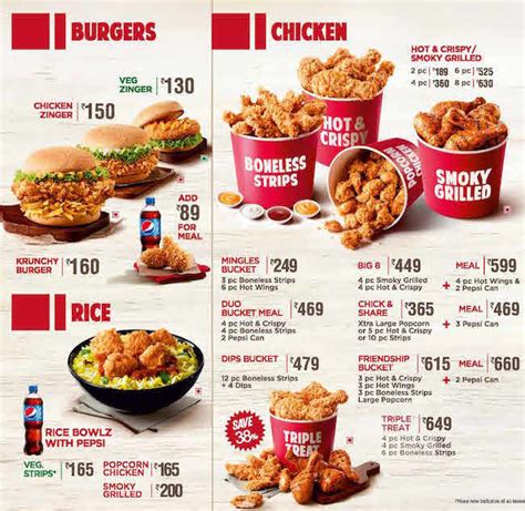 kfc menu and prices near me delivery